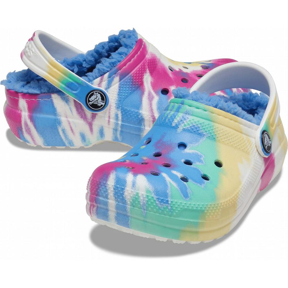 Blue / Multi Girls' Crocs Classic Lined Tie-Dye Graphic Clogs | NZ 1527LISH